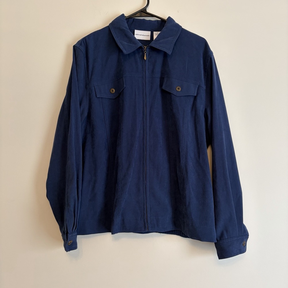 Alfred‎ Dunner Zip Up Jacket Size 14 Blue Collared Lightweight Casual Everyday